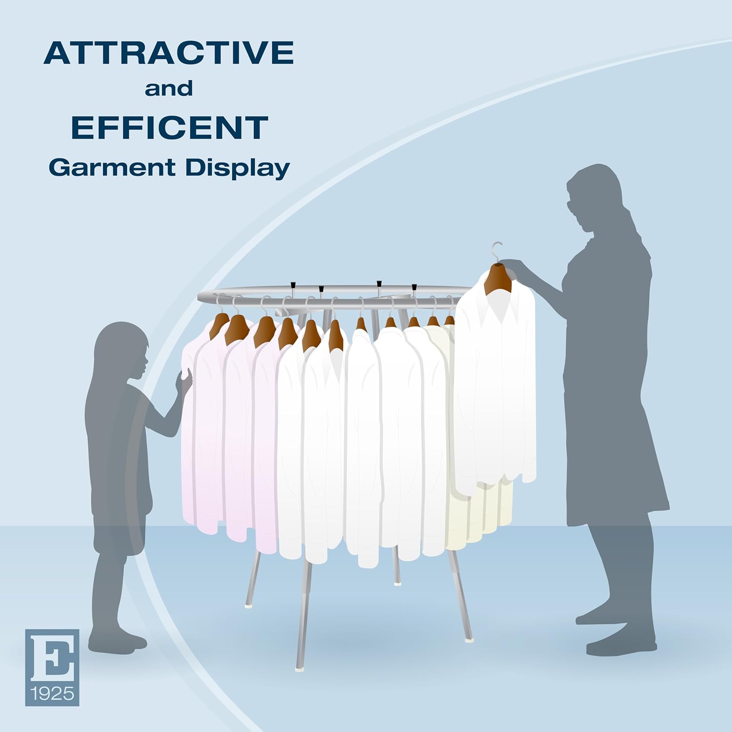 Econoco 42-Inch Folding Round Garment Rack, Adjustable 46–66″ Height Retail Display, Chrome Finish