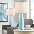Color + Plus Leo 29 1/2' Tall Cylinder Modern Coastal End Table Lamps Set of 2 Raindrop Blue Brushed Nickel Finish Glass White Shade Living Room Bedroom Bedside Nightstand House Office Home Reading