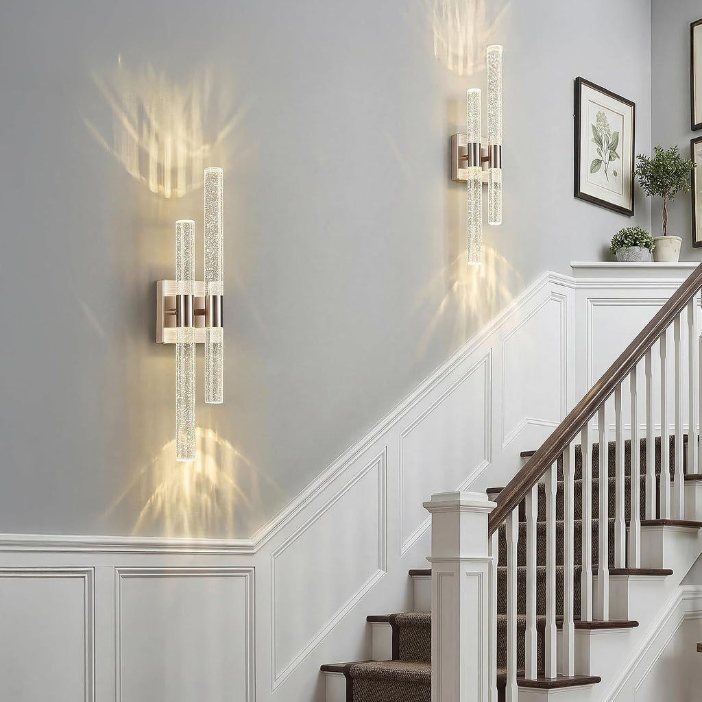Crystal Wall Sconces Set of Two LED Wall Sconce Hardwired Brushed Nickel Bathroom Vanity Light Fixtures 21.25in 4000K Vertical and Horizontal Wall Mounted Sconces for Bedroom Living Room