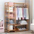 Coat Rack, Bamboo Clothes Rack Open Frame Bamboo Garment Wardrobe Organizer Large Cabinet Hanging Rails With 360°rotation 4 Wheels For Dress Pants Shoes Hats Natural