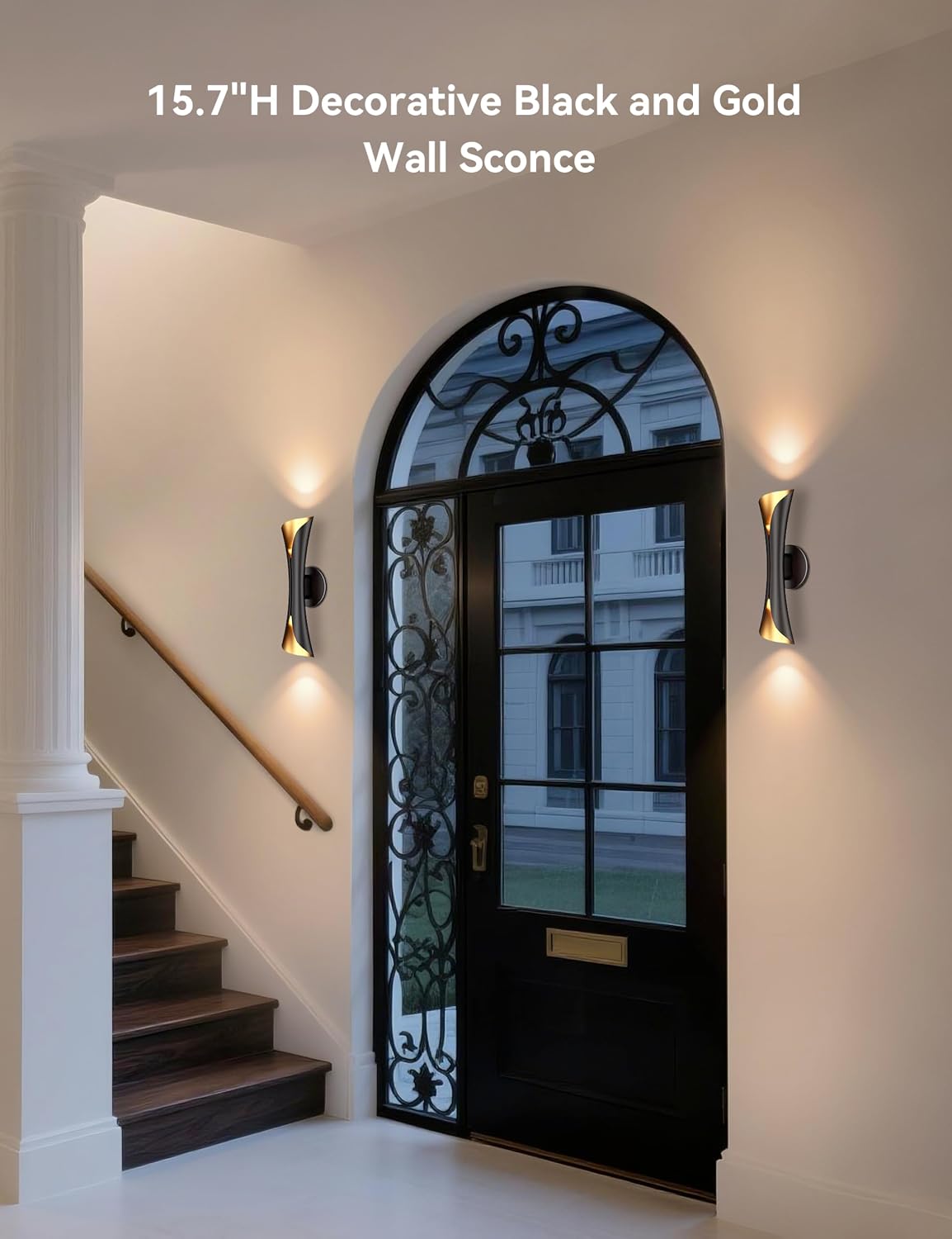 Tubicen Wall Sconces Set of Two Dimmable Mid-Century Modern Black and Gold Sconce Up Down Wall Lights Hardwired Indoor Art Deco Wall Sconces for Living Room Bedroom Movie Theater Hallway 15.7' H