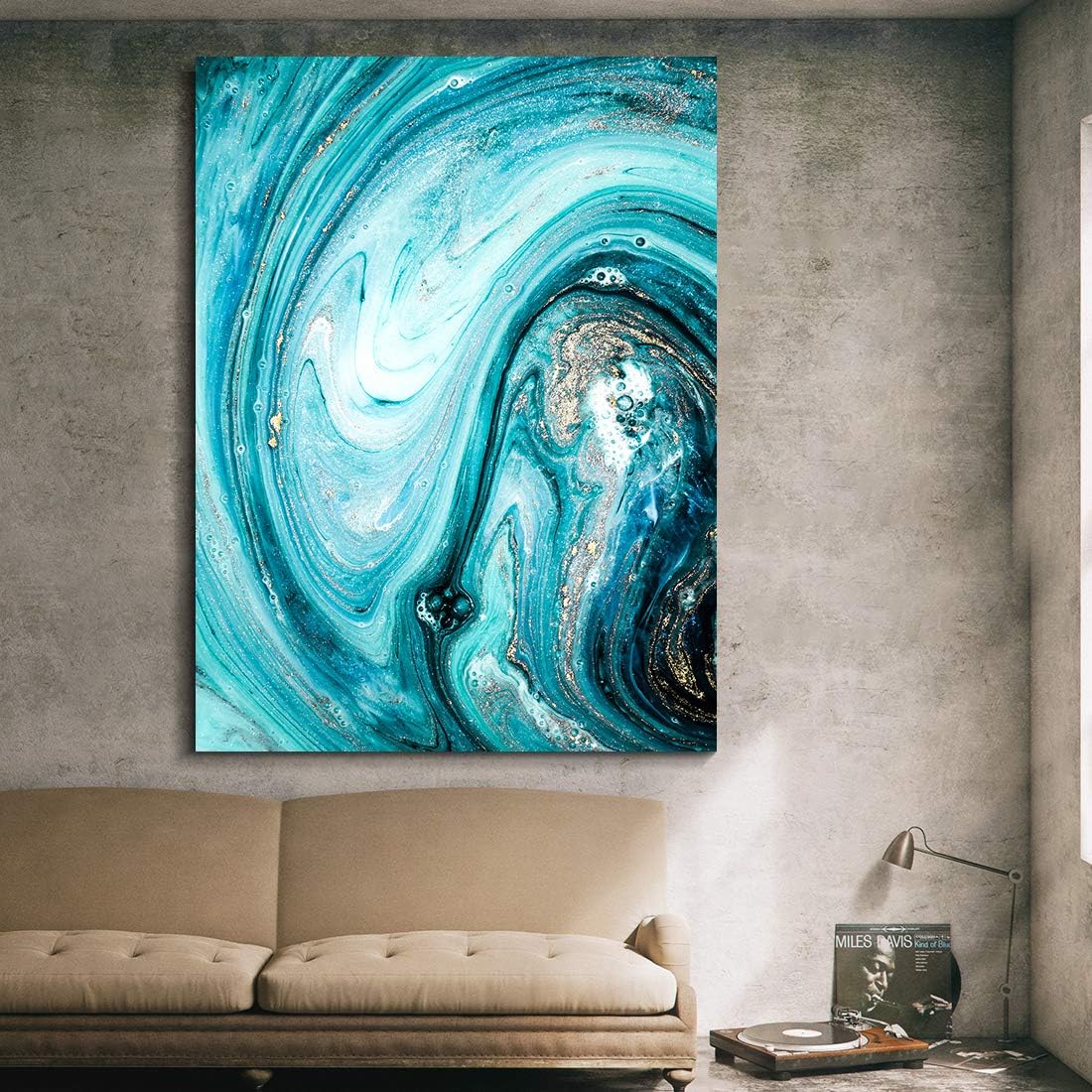 Denzoer Green Texture and Gold Abstract Wall Art Modern Canvas Prints with Solid Wood Frame Wall Pictures for Home Decoration, Ready to Hang - 36x46 inches