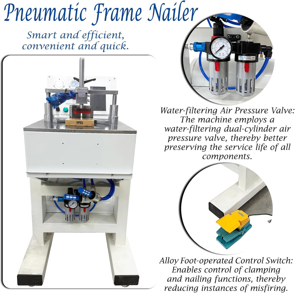 Pneumatic Picture Frame Nailer, Smart CNC Corner Nailing Machine for Wood Framing with 5/7/10/12/15mm V-Nails, 110V Automatic Joiner for 90/120/135° Angle with Touch Screen & Air Tank