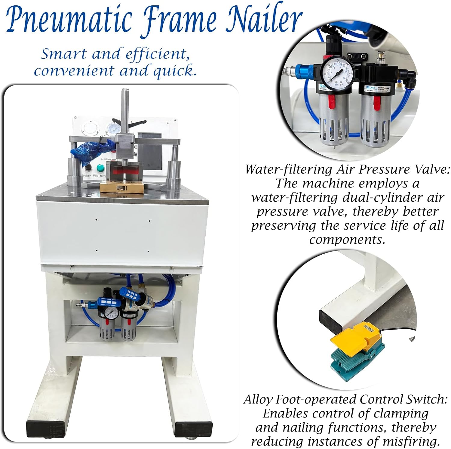 Pneumatic Picture Frame Nailer, Smart CNC Corner Nailing Machine for Wood Framing with 5/7/10/12/15mm V-Nails, 110V Automatic Joiner for 90/120/135° Angle with Touch Screen & Air Tank
