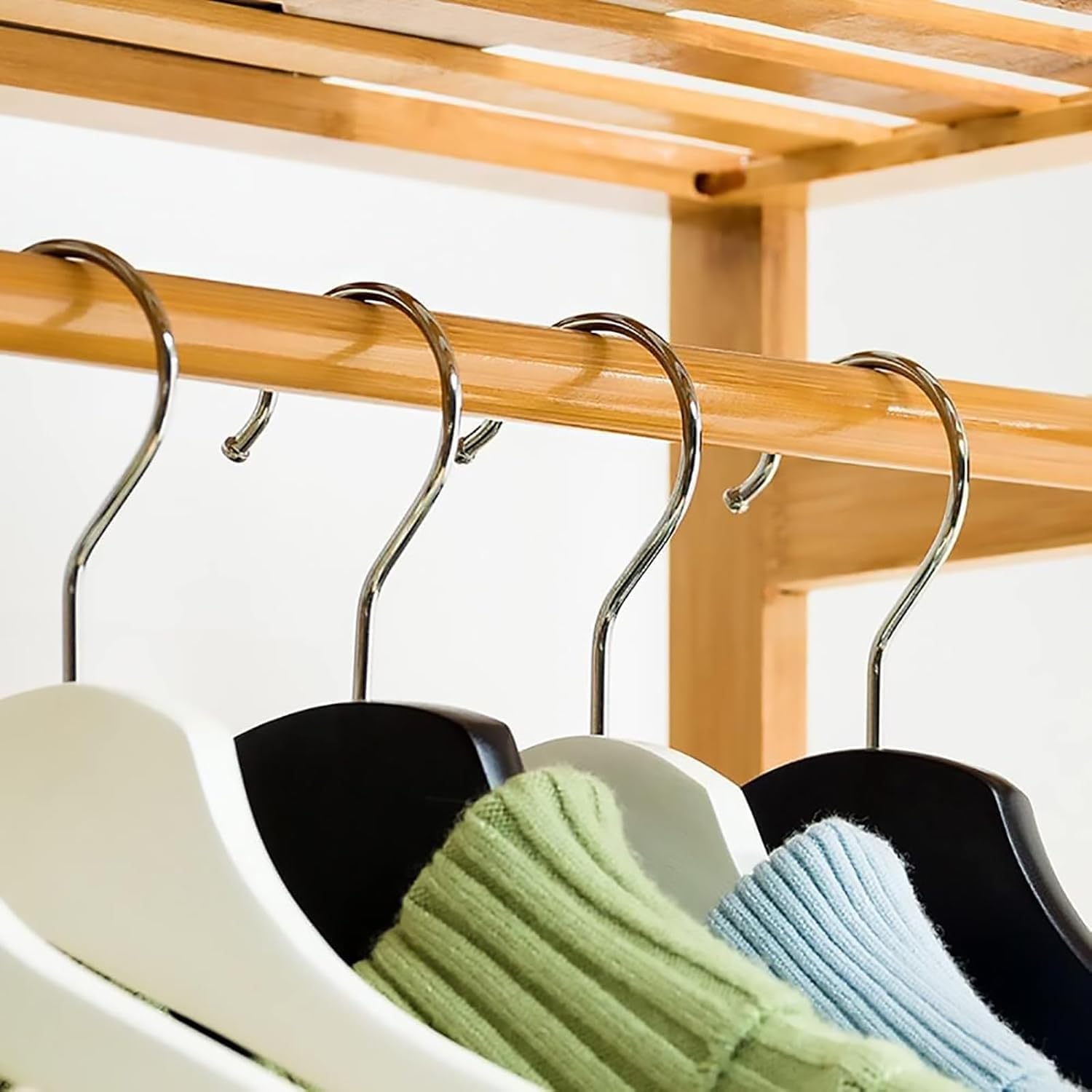 Bamboo Clothes Rack - Garment Coat Rack with 2 Drawers, Free Standing Closet Organizer for Bedroom, Living Room, Hall, Storage Shelf for Hanging Clothes, Jackets