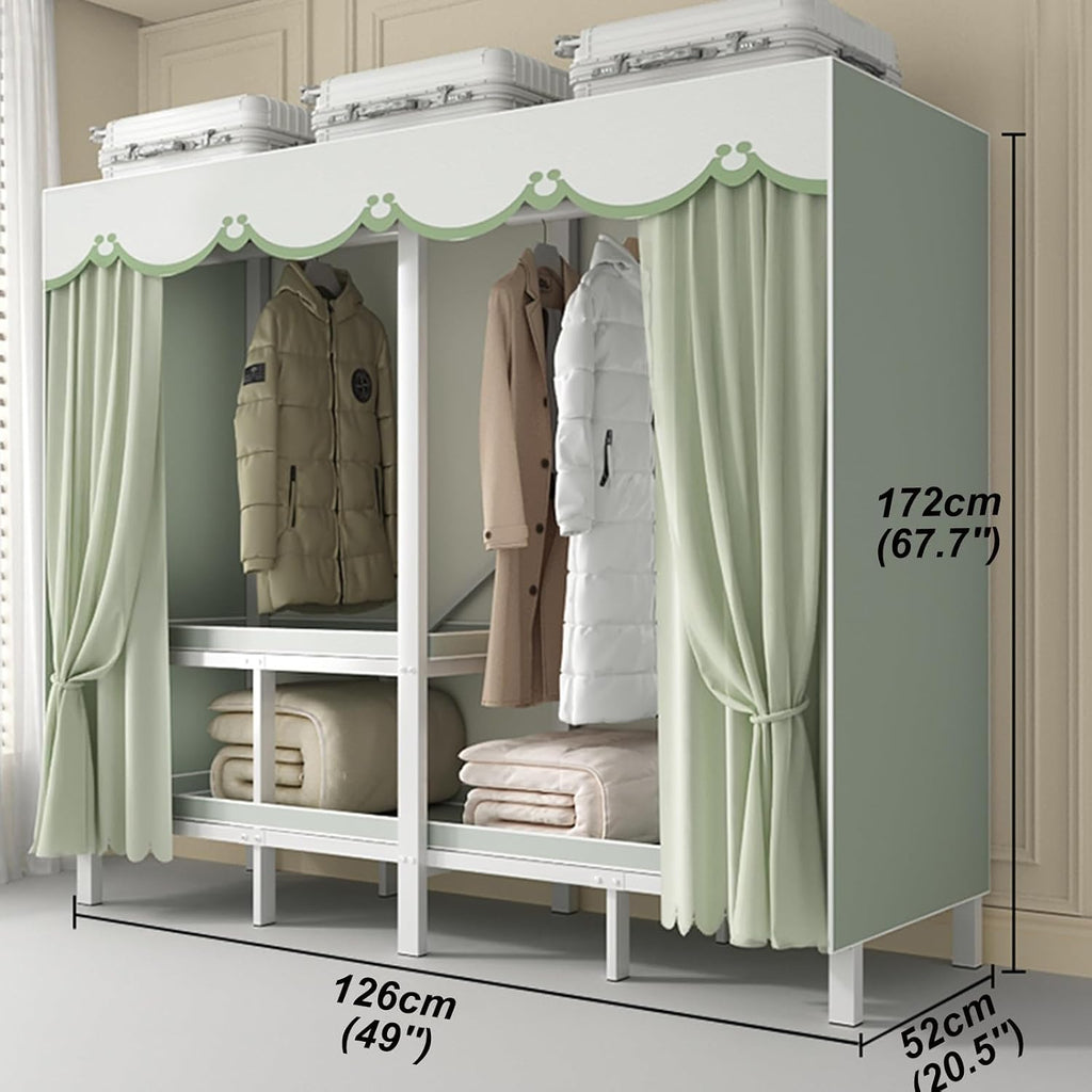 Foldable Wardrobe Closet, Load 1100lbs Heavy-duty Portable Clothe Rack with Cover for Bedroom Armoires, Metal Freestanding Clothing Storage Organizer Garment Rack for Hanging Clothes(49''x20.5''x67.7'