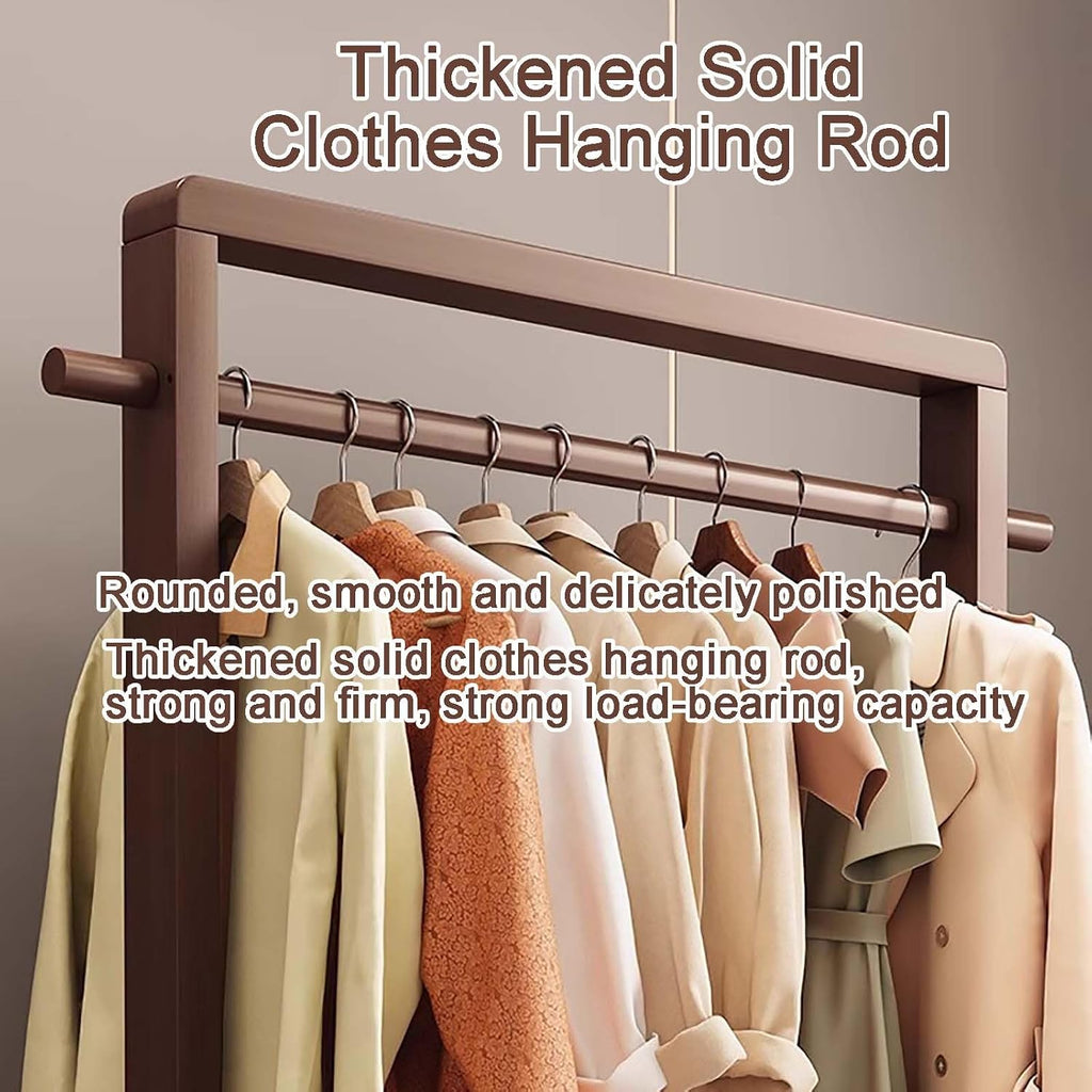 Clothes Rack, Bamboo Floor-standing Bedroom Coat Rack,Rack Heavy Duty Garment Racks For Hanging Clothes,Shoe Clothing Storage Organizer Shelves, 63 in Height(Brown,105CM/41.3IN)