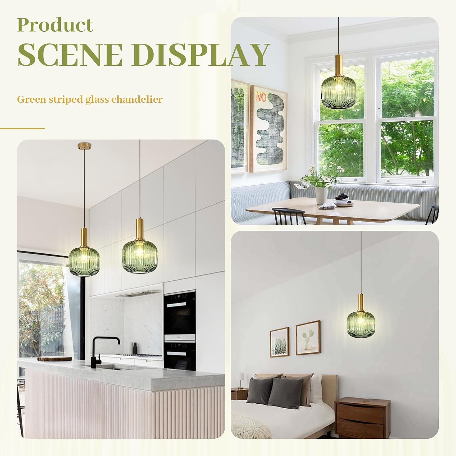 Green Glass Pendant Light Vintage Kitchen Pendant Lighting Over Island Sink Mid Century Modern Gold Hanging Pendant Light Fixture for Bedroom Living Room Dining Room