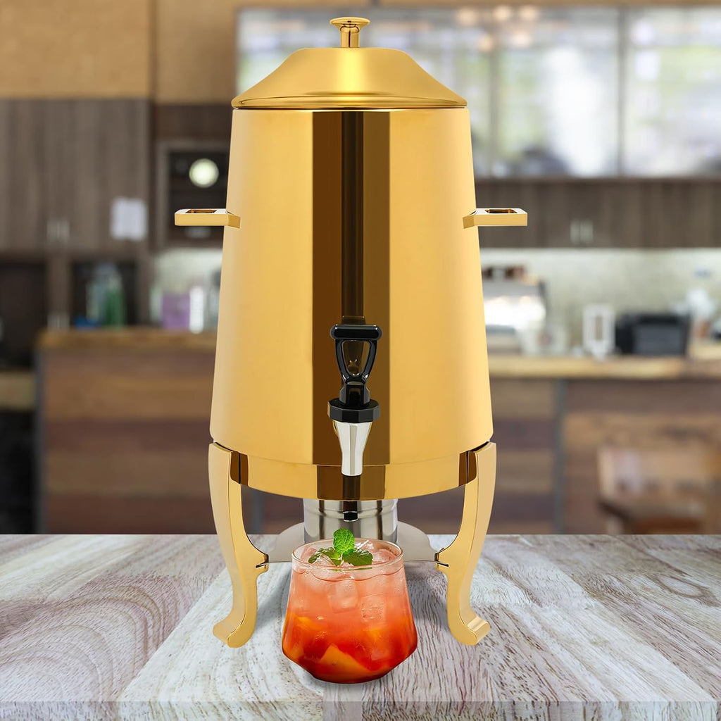 13L Coffee Urn and Hot Beverage Dispenser With Fuel Holder, 3.4 Gallon Stainless Steel Drink Dispenser for Hot Drinks, Hot Water Urn for Catering (Gold)