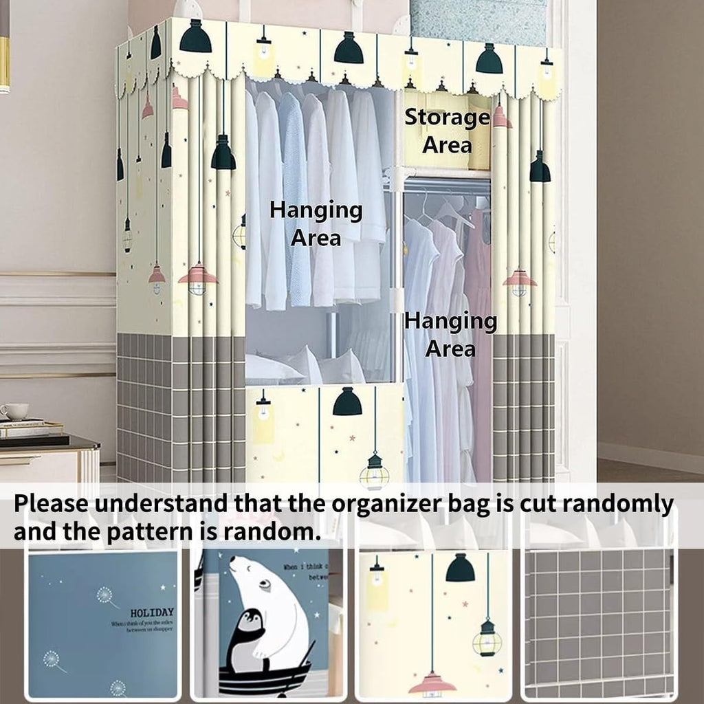 Rolling Clothes Rack with Cover for Bedroom Portable Wardrobe Closet for Hanging Clothes Freestanding Garment Rack with Wheels, Rod and Shelves(B)
