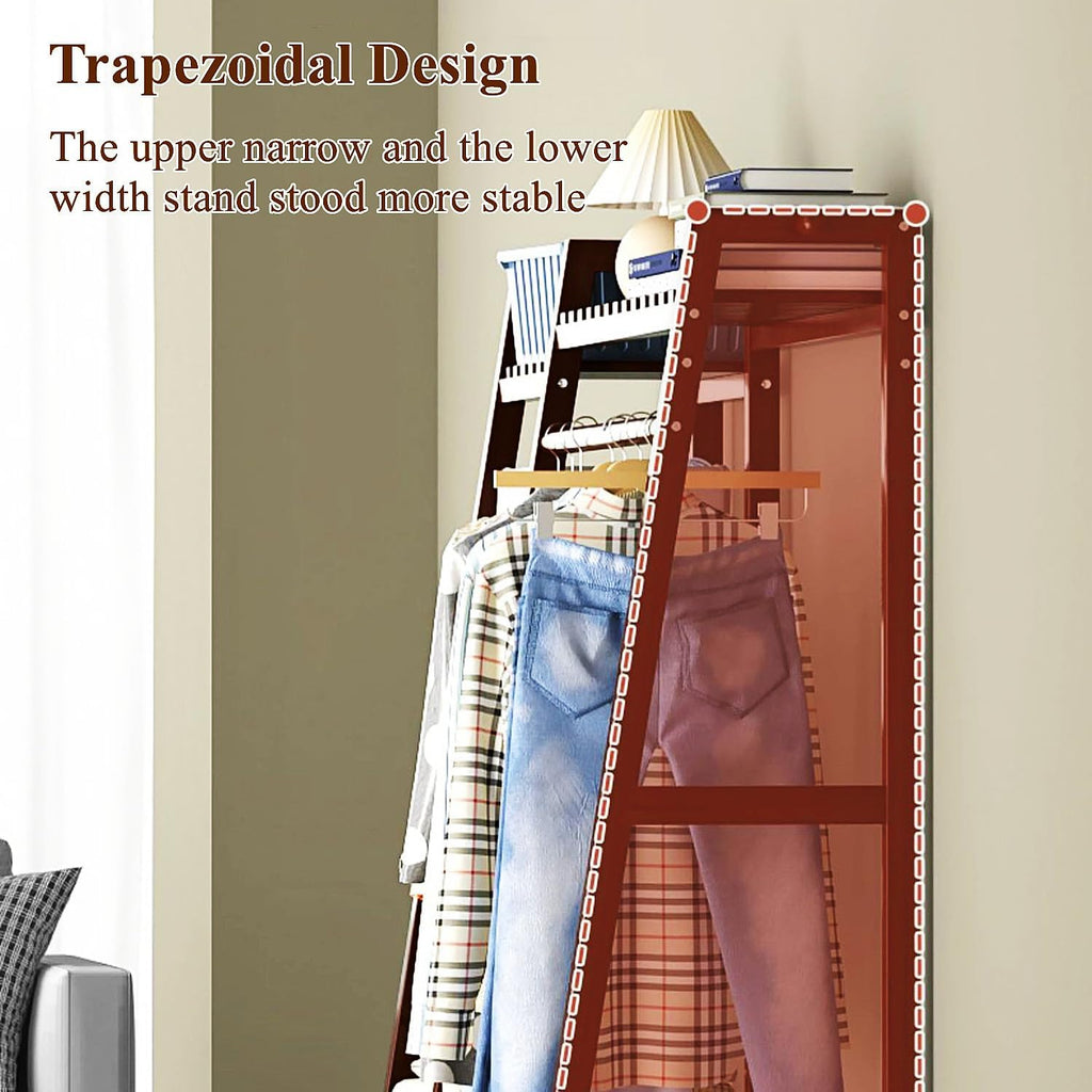 Bamboo Freestanding Clothing Rack - Large Garment Storage Organizer with Shelves, Brown, 130cm - Ideal for Hanging Clothes & Shoes, Stylish Wardrobe Solution