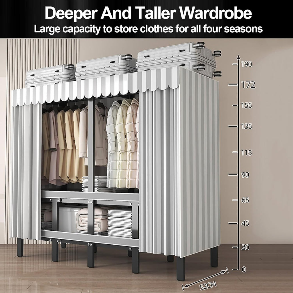 Heavy Duty Portable Wardrobe Closet, Closets Freestanding Coat Storage, Foldable Covered With Cover, Garment Rack For Hanging Clothes, Suitable For Bedrooms(Yellow,125cm/49.2inch)