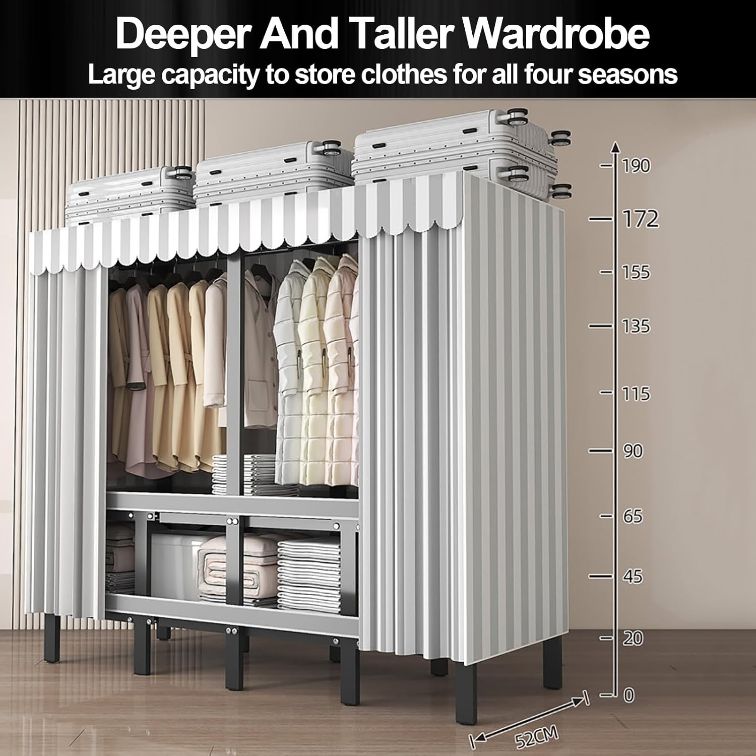 Heavy Duty Portable Wardrobe Closet, Closets Freestanding Coat Storage, Foldable Covered With Cover, Garment Rack For Hanging Clothes, Suitable For Bedrooms(Yellow,125cm/49.2inch)