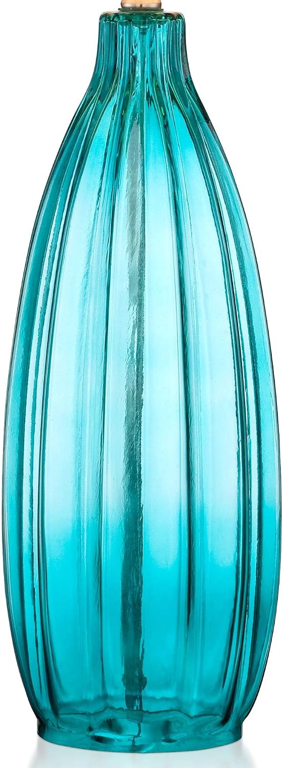 360 Lighting Stella Coastal Modern Table Lamps 30' Tall Set of 2 Fluted Blue Glass White Drum Shade Decor for Living Room Bedroom Beach House Bedside Nightstand Home Office