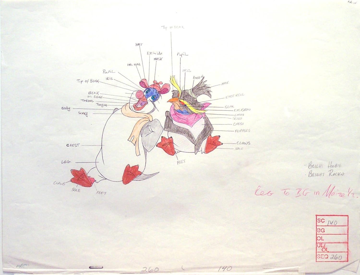Pebble and the Penguin 1992, Original - Don Bluth Studios - Animation Cel Color Key Drawing