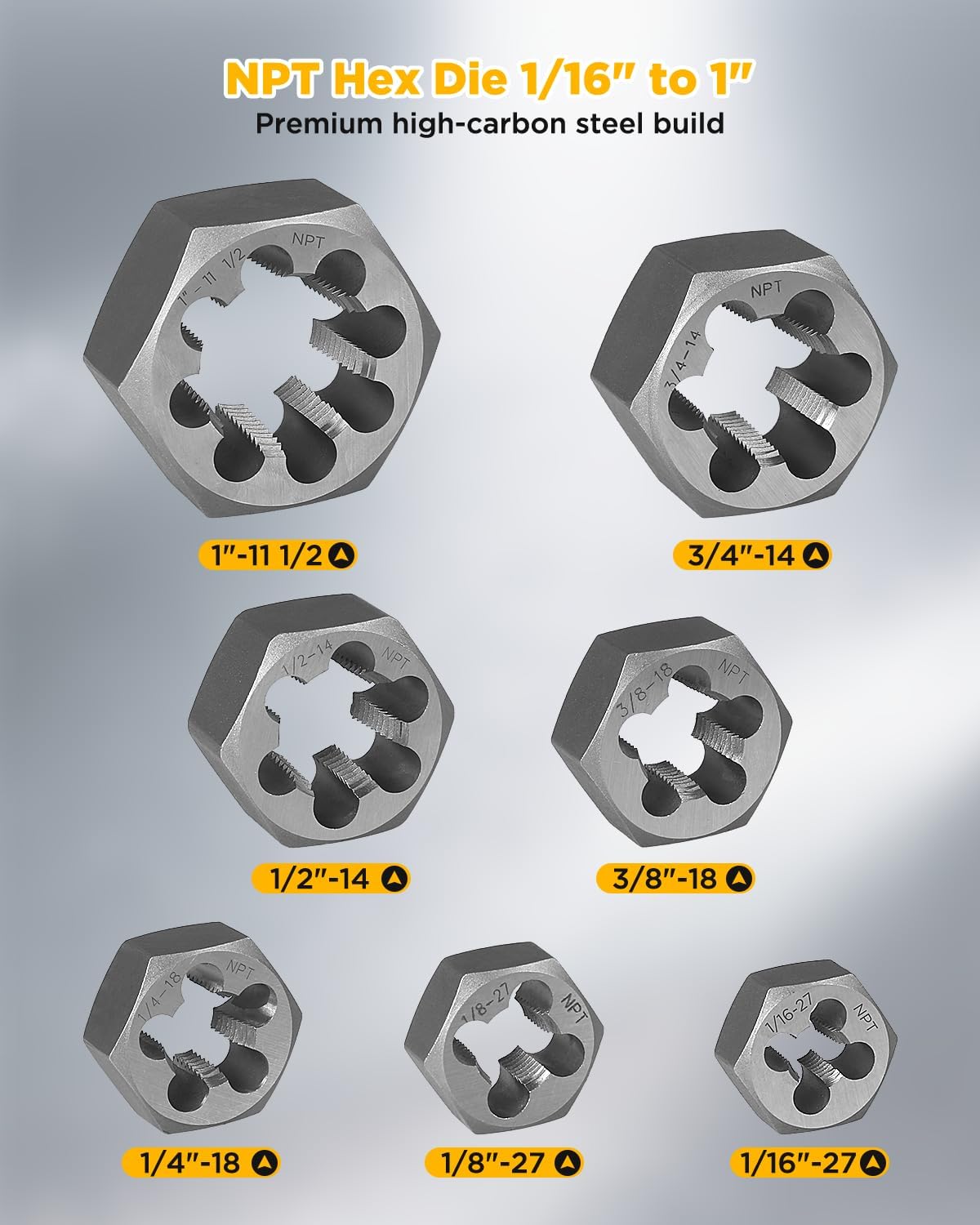 NPT Pipe Tap and Die Set 1/16', 1/8', 1/4', 3/8', 1/2', 3/4' and 1', Rethreading High Speed Steel Taper Taps and Carbon Steel Hex Dies with Portable Blue Storage Box (14 Pcs)