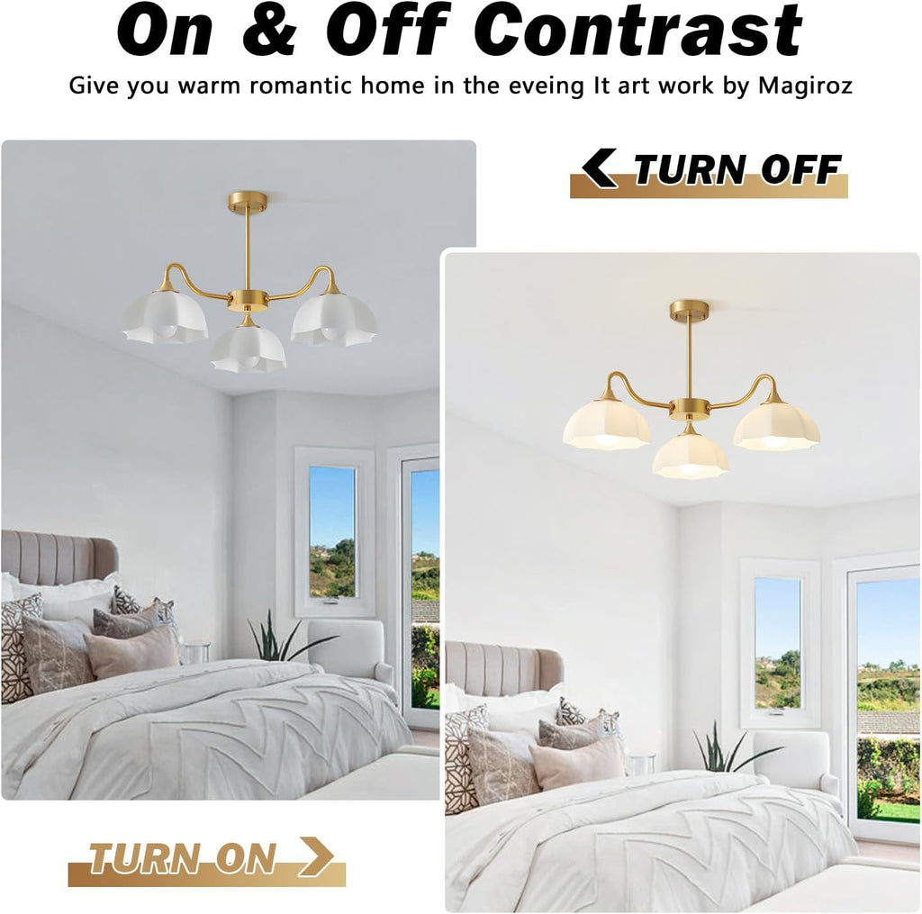 Mid Century Modern 3 Light Sputnik Chandeliers Retro Gold Milk Glass Chandelier Pendant Light Fixture Nordic White Ceramic Kitchen Island Hanging Lights Dining Room Ceiling Lamp MPL13-3 GD