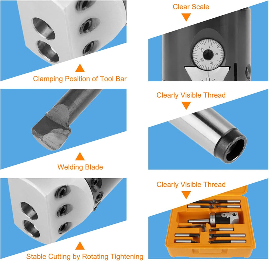 1 Set Boring Head Shank Boring Bar Set, MT2 M10 F1-12 50mm Boring Head with 9pcs 12mm Boring Bars for CNC Millling Machine Lathe Tool Set