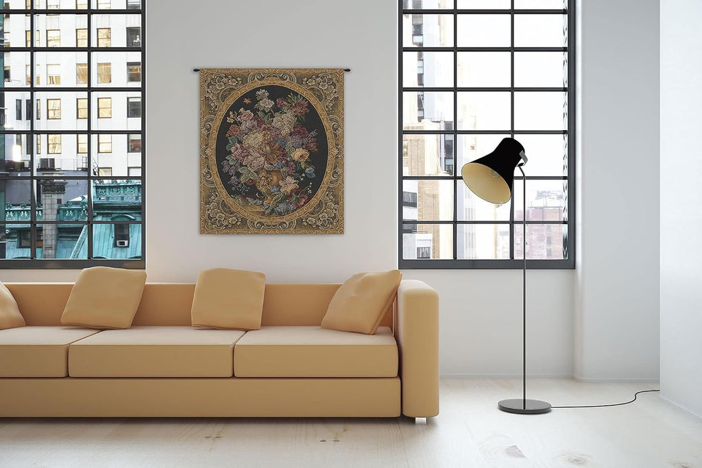 Charlotte Home Furnishings Italian Tapestry Wall Hanging 30x 25 in Floral Vase Green Wall Art Floral Tapestry for Bedroom Aesthetic Living Room and Home Decor European Soft Cotton Jacquard Woven