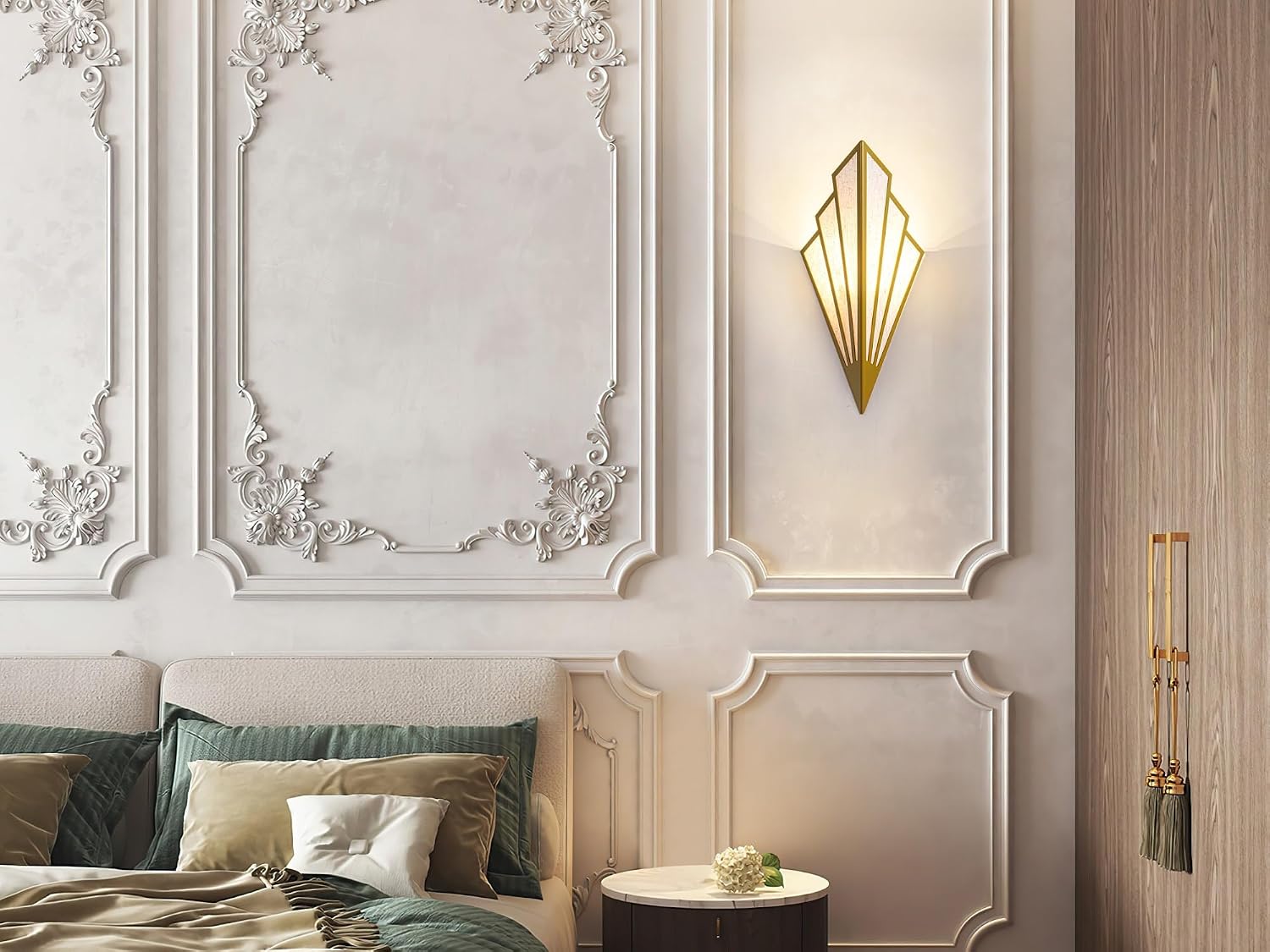 Battery Operated Wall Sconces Set of 2,Not Hard Wired Fabric Shade Triangle Remote Control Wall Lights, Wireless Lamp Fixture for Bedroom, Living Room, Bathroom, Hallway (Color : Gold)