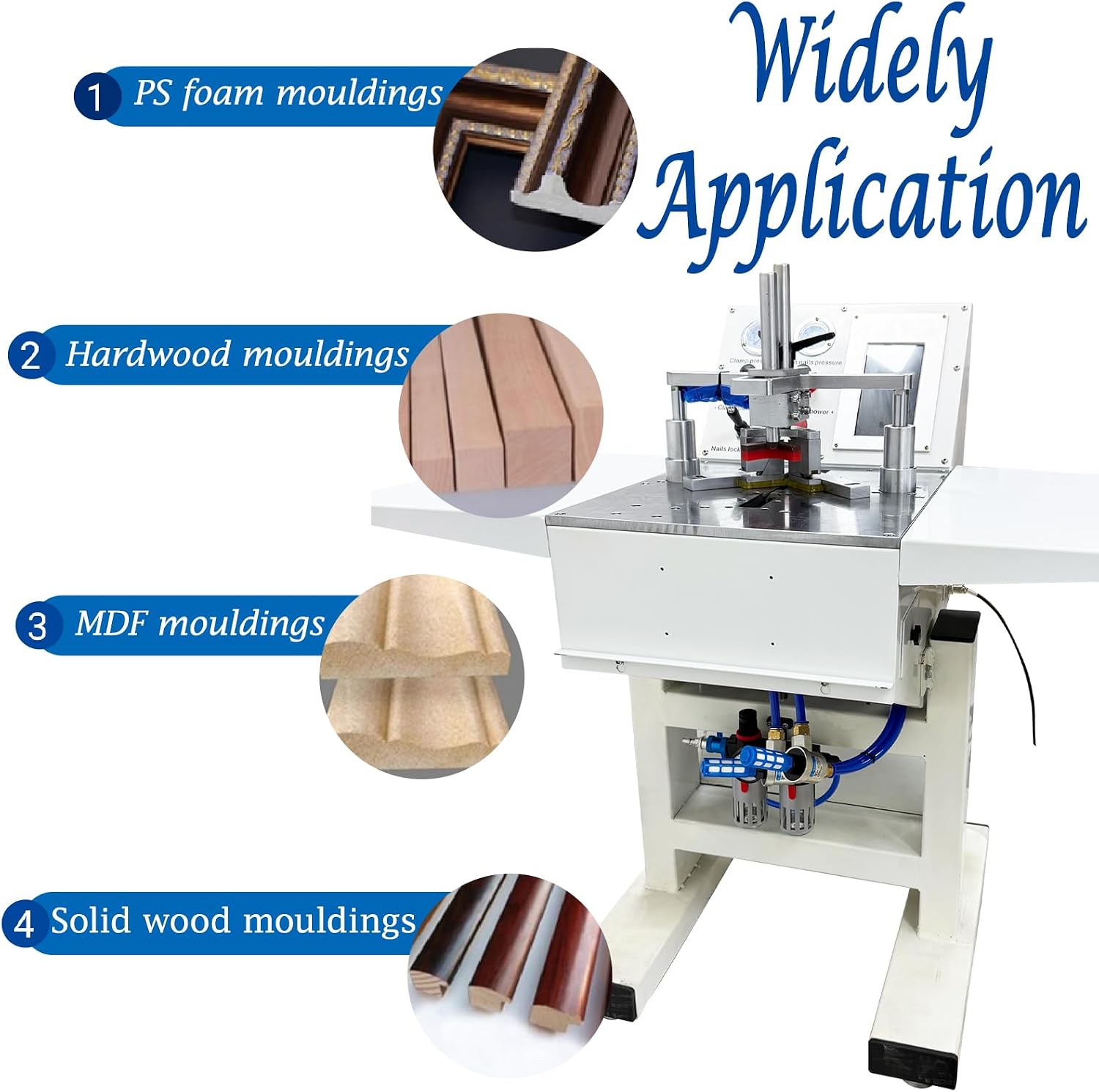 Pneumatic Picture Frame Nailer, Smart CNC Corner Nailing Machine for Wood Framing with 5/7/10/12/15mm V-Nails, 110V Automatic Joiner for 90/120/135° Angle with Touch Screen & Air Tank