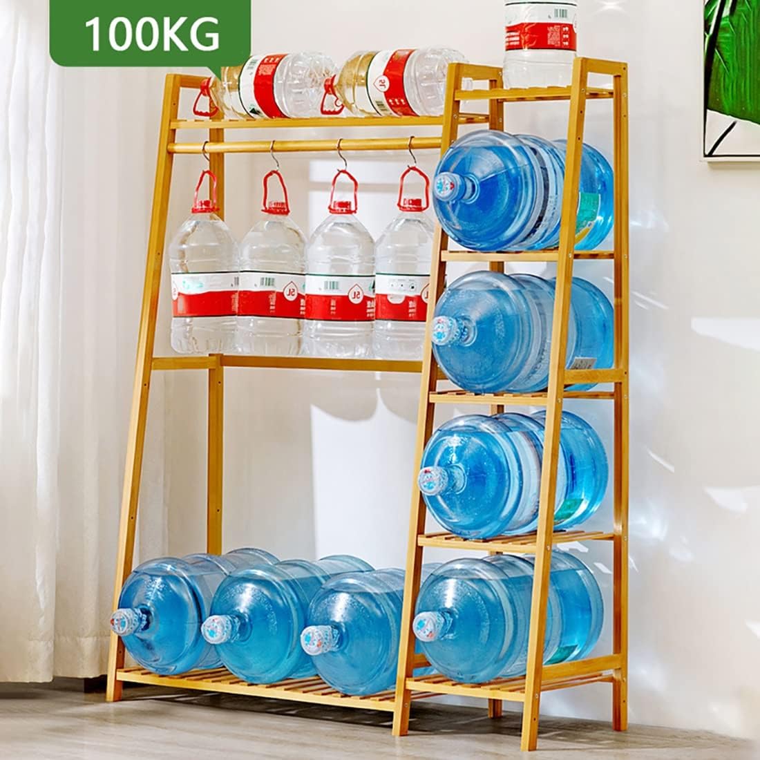 Coat Rack, Bamboo Garment Rack 5 Tier Storage Shelves Clothes Hanging Rack With 2 Side Hooks Heavy Duty Clothing Rack Portable Wardrobe Closet Organizer Space Saving