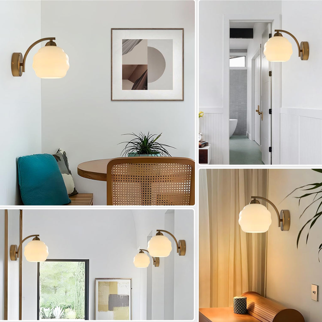 Gold Wall Sconces Set of 2 Modern Industrial Bathroom Vanity Sconces Wall Lighting Indoor Brushed Brass Wall Sconces Golden Globe Glass Wall Lamp for Bedroom, Living Room MCL13W-2 (2Pack)