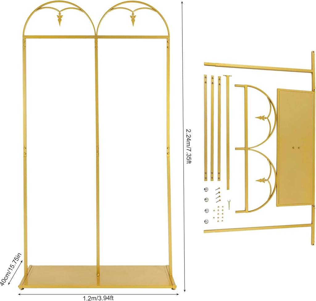 88' Tall Gold Clothing Garment Rack Hanging Long Dresses Racks | Double Rod Bridal Clothes Wedding Dress Rack Gown Shoes Bags Clothes Organizer for Home Boutique Retail Studio