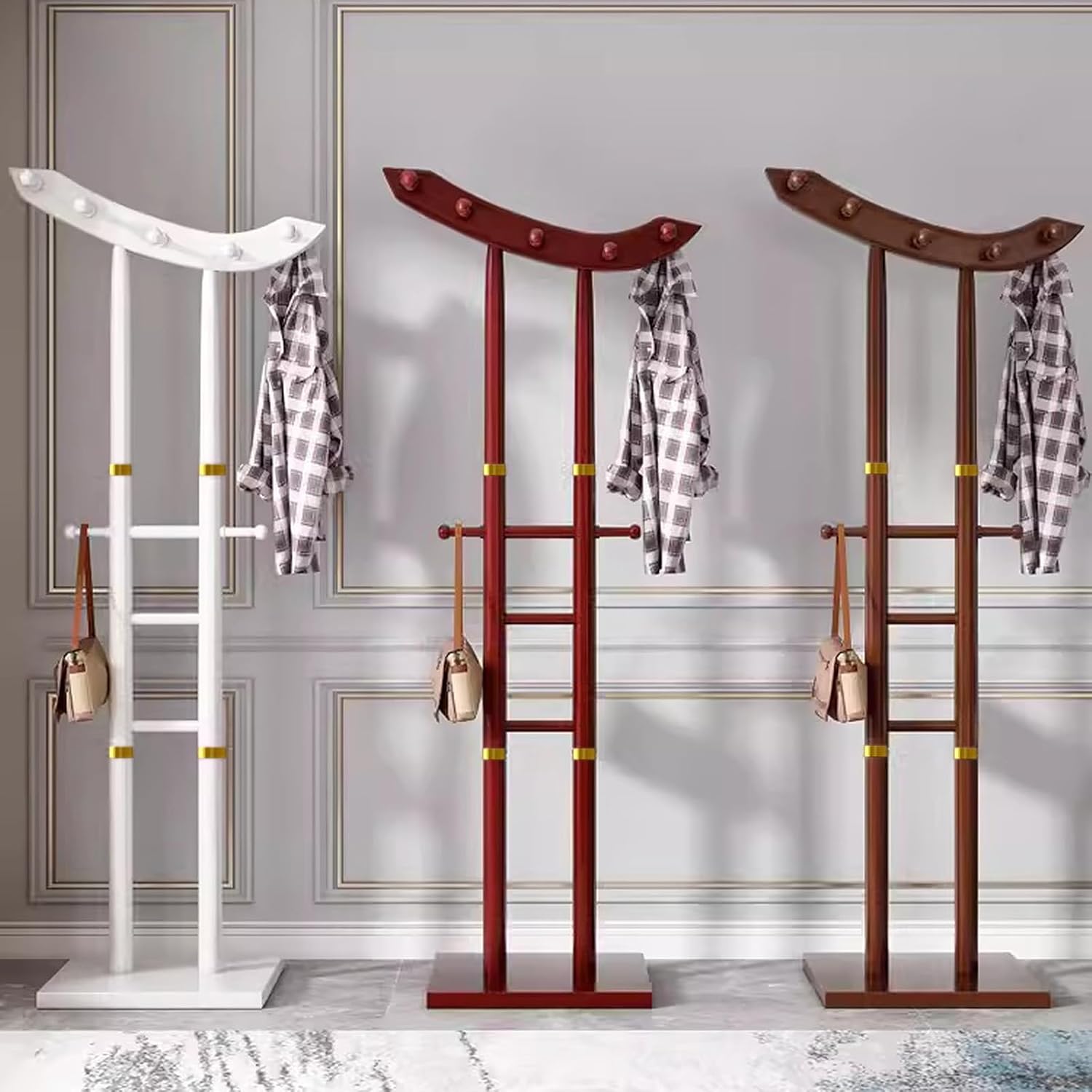 Clothing Rack Bamboo Garment Rack Coat Rack Multifunctional Clothing Racks for Hanging Clothes Bedroom, Clothing Organizer Hat Tree with 12 Hooks
