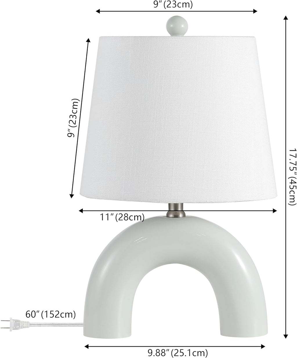 JONATHAN Y 17.75' Blue Gray Modern Ceramic Arch Table Lamp Set of 2 for Bedroom, Scandinavian Minimalist Bedside Lamps with White Linen Shade, LED Bulbs Included (JYL5503B-SET2)