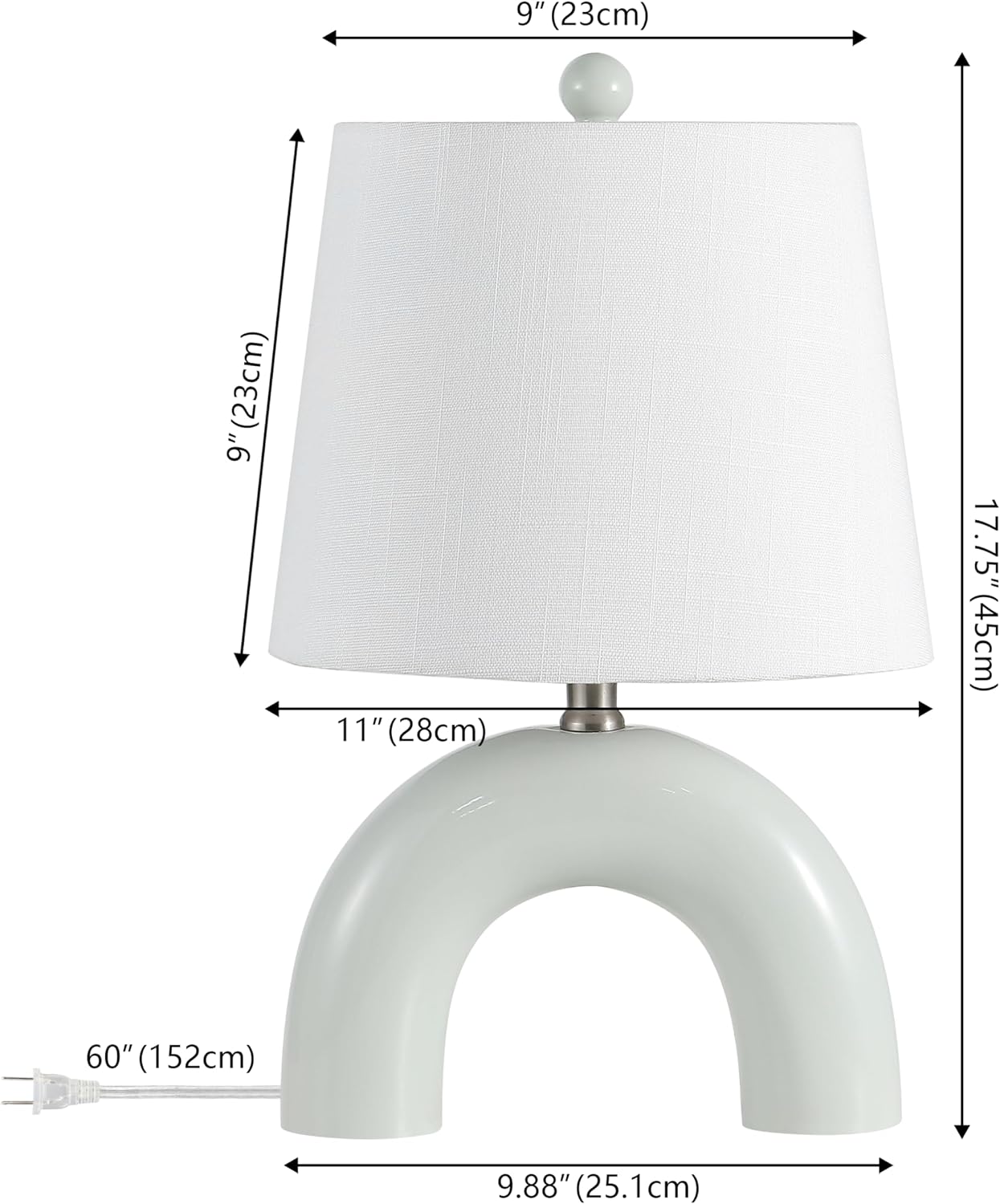 JONATHAN Y 17.75' Blue Gray Modern Ceramic Arch Table Lamp Set of 2 for Bedroom, Scandinavian Minimalist Bedside Lamps with White Linen Shade, LED Bulbs Included (JYL5503B-SET2)