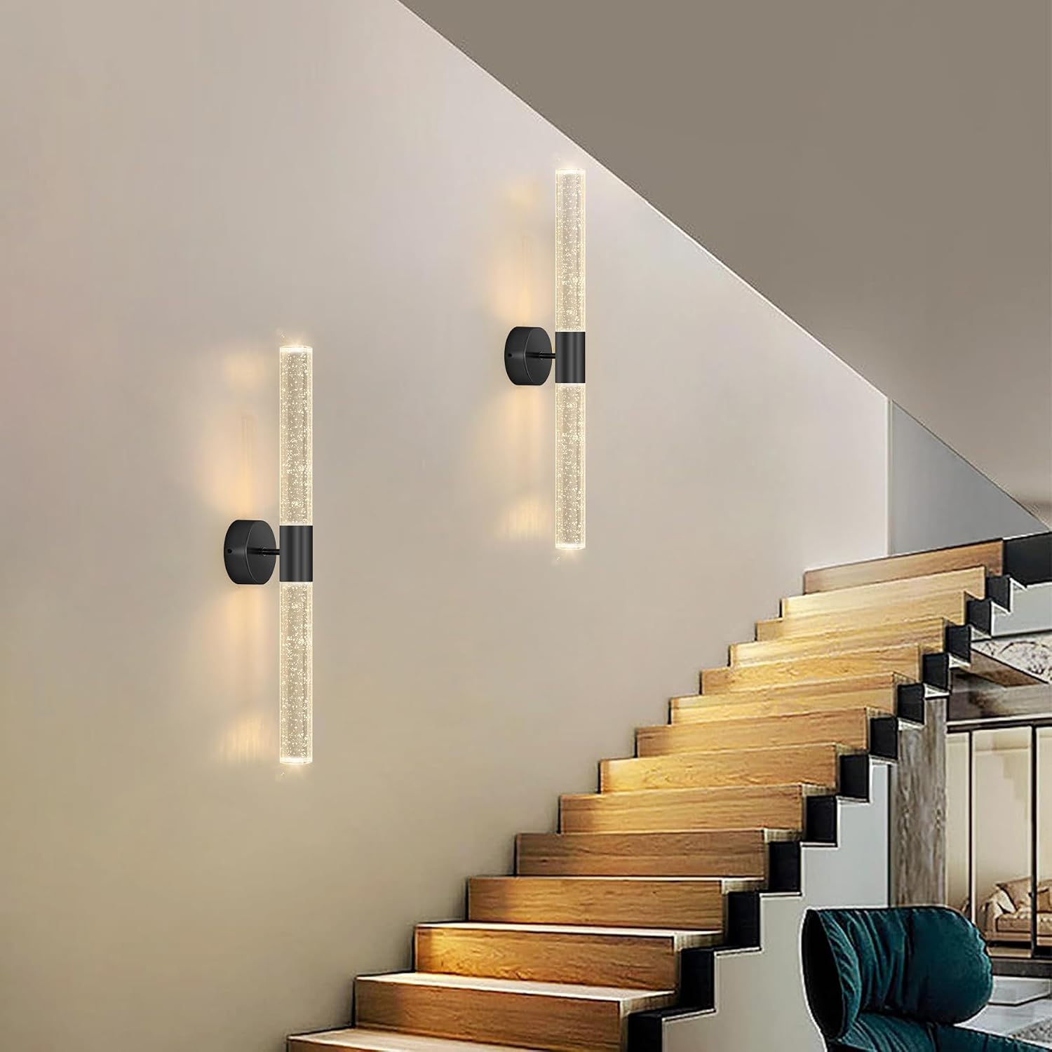 Black Wall Sconces Set of 2 LED Modern Sconces Dining Room Wall Lighting 10W 3000K LED Wall Lights Crystal Hardwired Wall Light Fixtures for Living Room Bedroom Bathroom Hallway