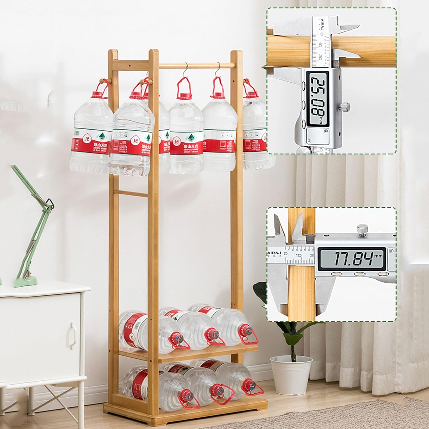 Bamboo Clothing Rack with Storage Shelves, Free-Standing Garment Rack, Hanging Rail & Side Hooks, Stylish Coat Hanger for Bedroom & Living Room Storage Solutions