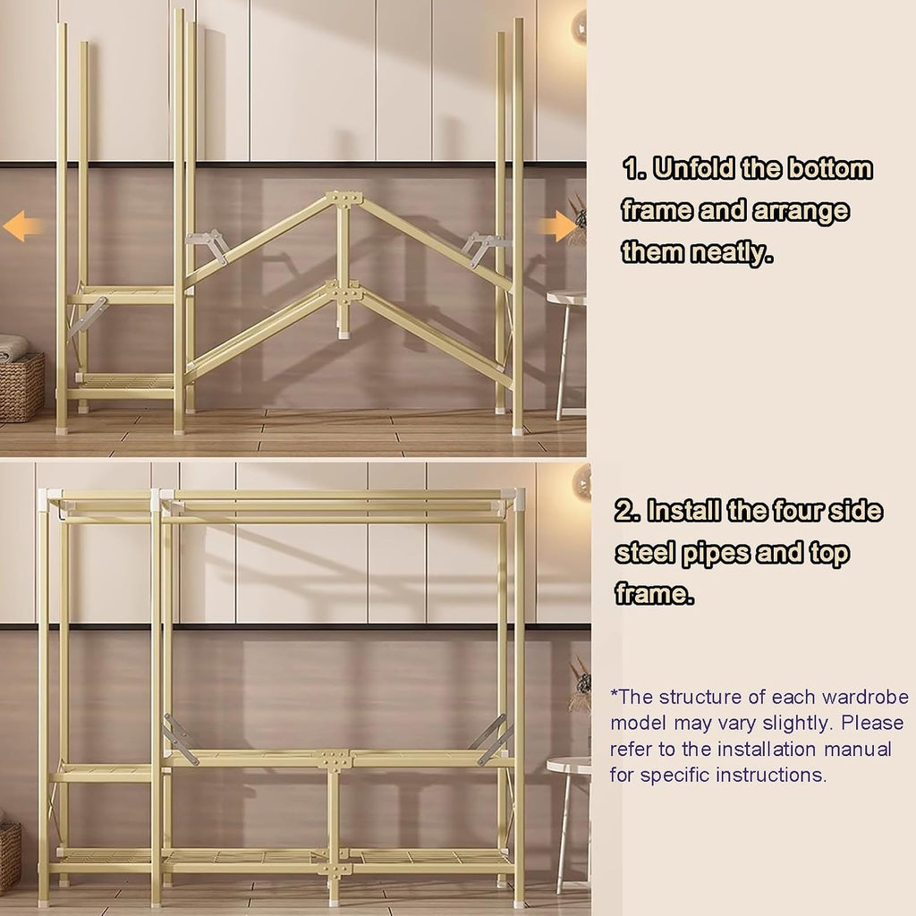 Heavy Duty Portable Wardrobe Closet Foldable Garment Rack for Hanging Clothes Clothing Storage Organizer(110x45x170cm)
