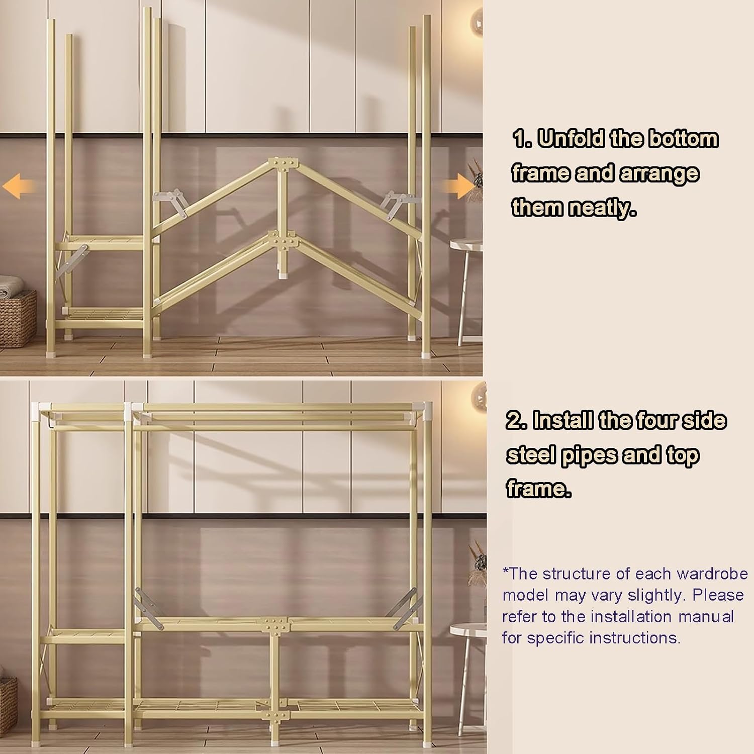 Heavy Duty Portable Wardrobe Closet Foldable Garment Rack for Hanging Clothes Clothing Storage Organizer(163x45x170cm)