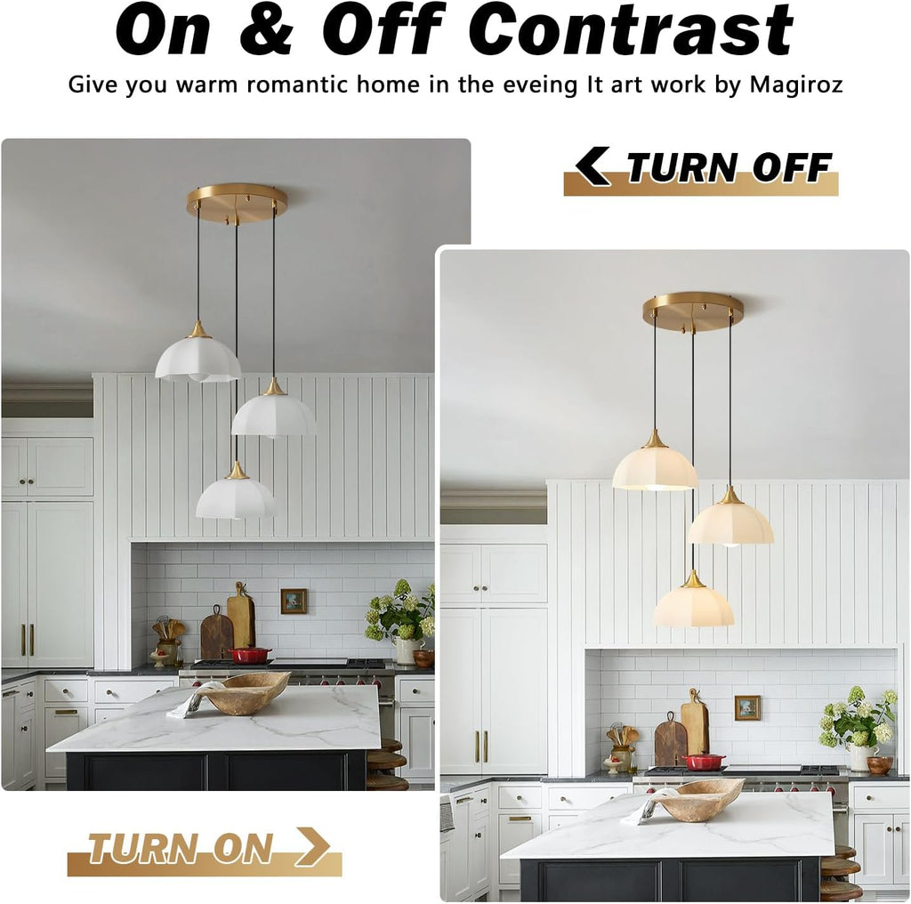 3 Light Cluster Pendant Lighting Gold Milk Glass Chandelier Brushed Brass Pendant Lights Kitchen Island Adjustable Hanging Dining Room Lighting Stairwell Brass Cluster Chandelier MPL17-3R GDN
