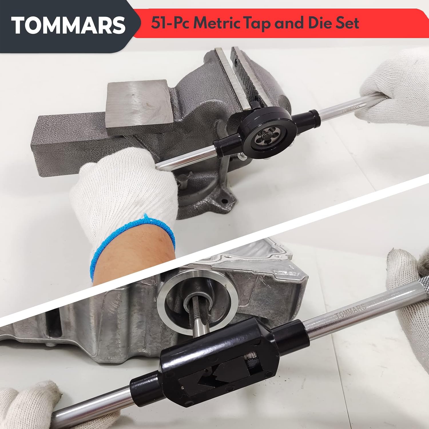 TOMMARS 51-Pc M6 to M24 Jumbo Tap and Die Set Metric Round Threading Dies & 51-Pc 1/4-20 to 1-14 Jumbo Tap and Die Set SAE Round Threading Dies