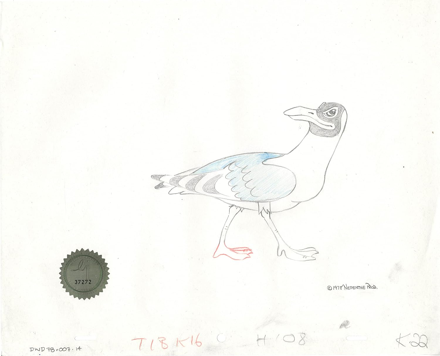 Watership Down 1978 Production Animation Cel Drawing of Kehaar with Linda Jones Seal and Certificate of Authenticity 007-014