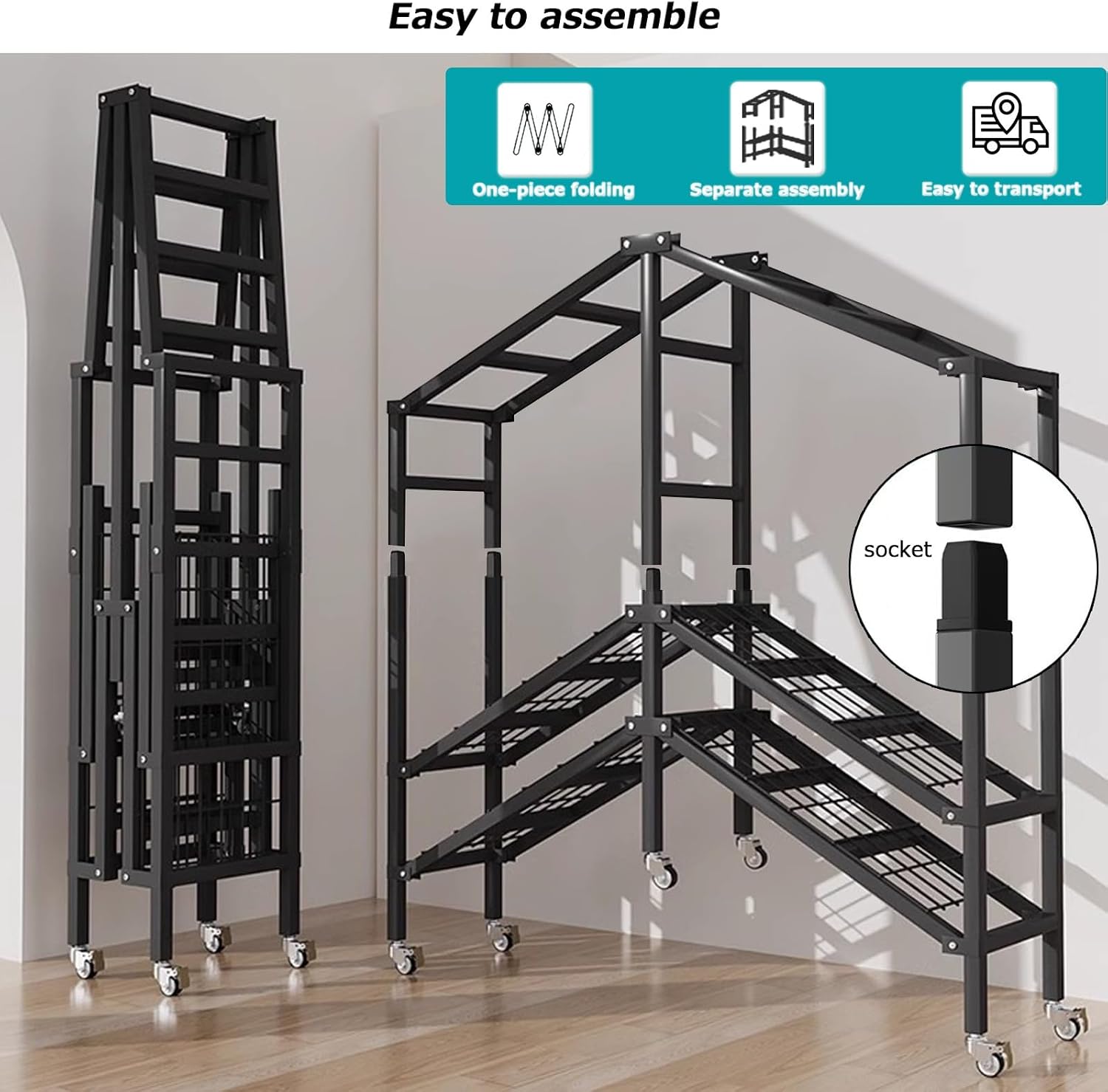 Heavy-Duty Portable Wardrobe Foldable Clothes Rack with Wheel and Cover - 2000lbs Load Capacity - Freestanding Rolling Garment Rack for Hanging Clothes - Bedroom Armoires Clothing Coat Storage Rack