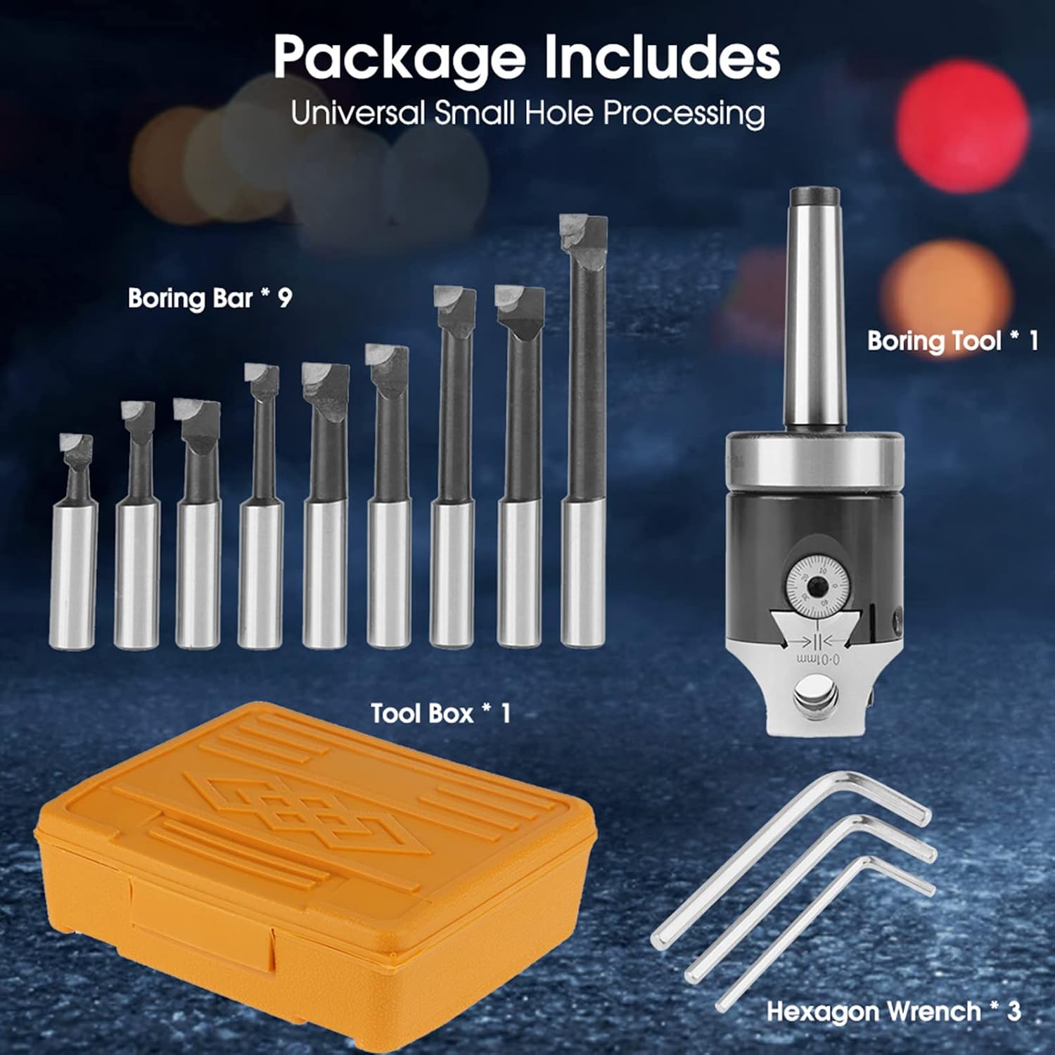 1 Set Boring Head Shank Boring Bar Set, MT2 M10 F1-12 50mm Boring Head with 9pcs 12mm Boring Bars for CNC Millling Machine Lathe Tool Set