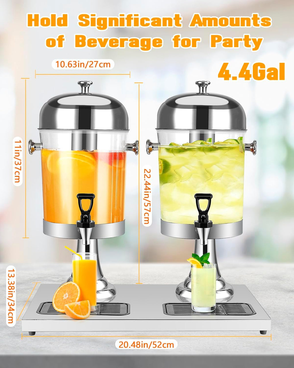 4.4 Gallon Drink Dispenser – Iced Drink Dispenser with Ice Core for Parties and Commercial Beverage Dispenser with Stand Drip Tray for Hot and Cold Beverage Juice Beer Water