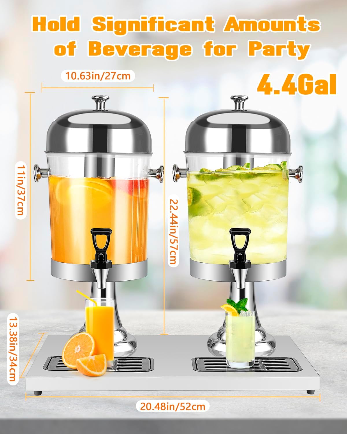 4.4 Gallon Drink Dispenser – Iced Drink Dispenser with Ice Core for Parties and Commercial Beverage Dispenser with Stand Drip Tray for Hot and Cold Beverage Juice Beer Water