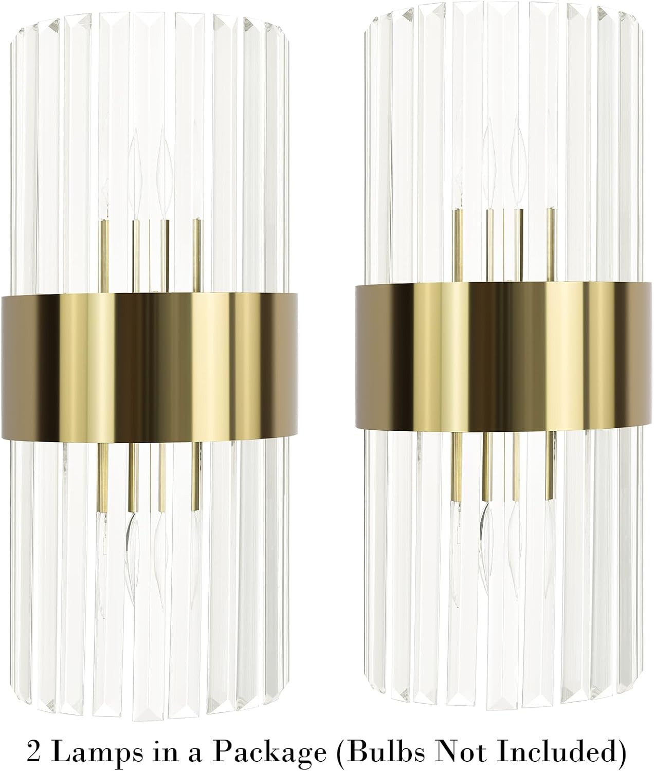 Gold Wall Sconces Set of Two Mid Century Modern Crystal Sconce Lighting 2-Light Brass Glass Wall Light Fixtures for Bathroom Bedroom Hallway Living Room