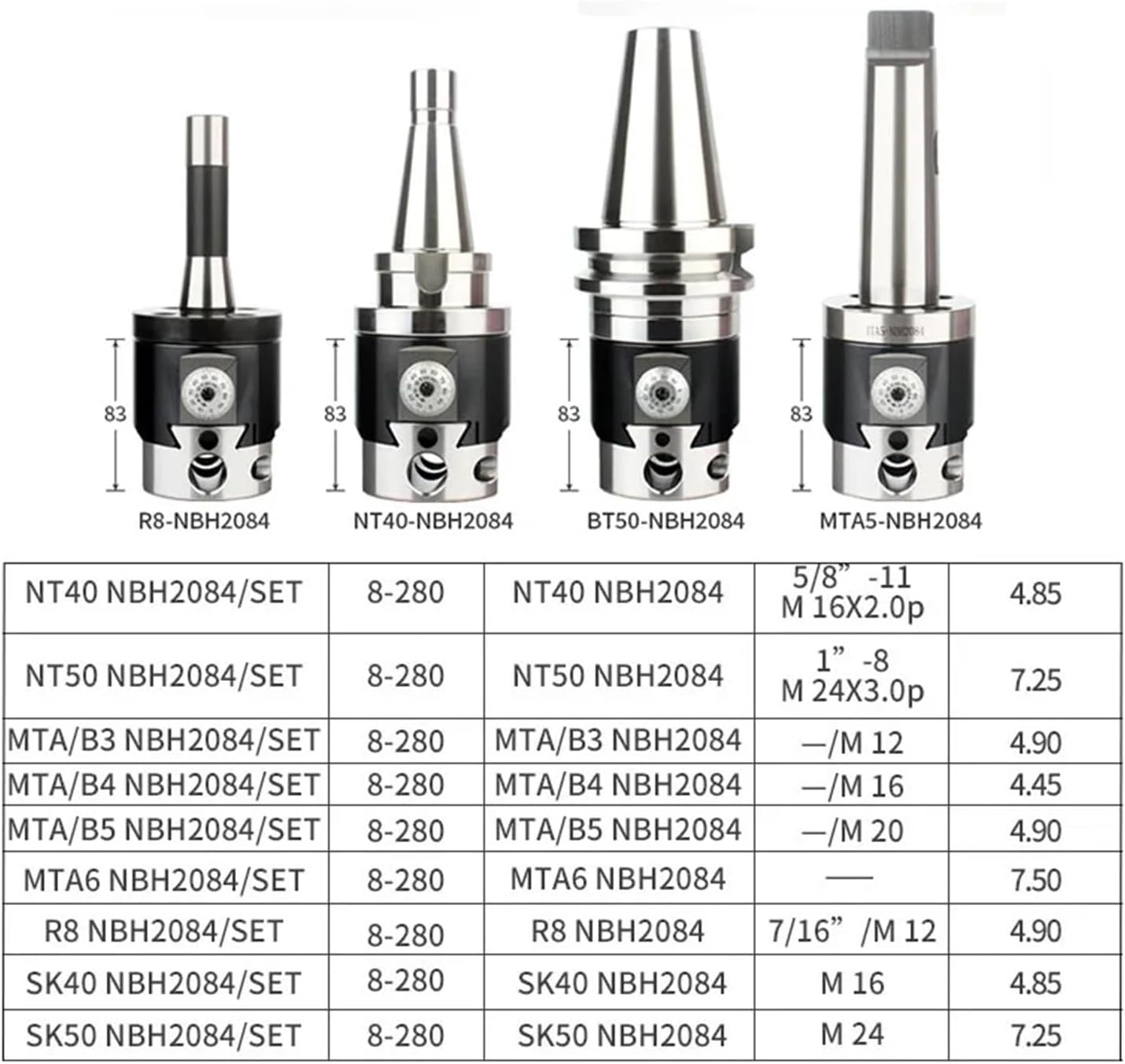 Boring Head Boring Tool Suit NBH2084 Set Boring Head NBH BT30 BT40 BT50 NT30 NT40 NT50 R8 Boring Bar Boring Tool Set NBH2084(MT4 Tool Holder)