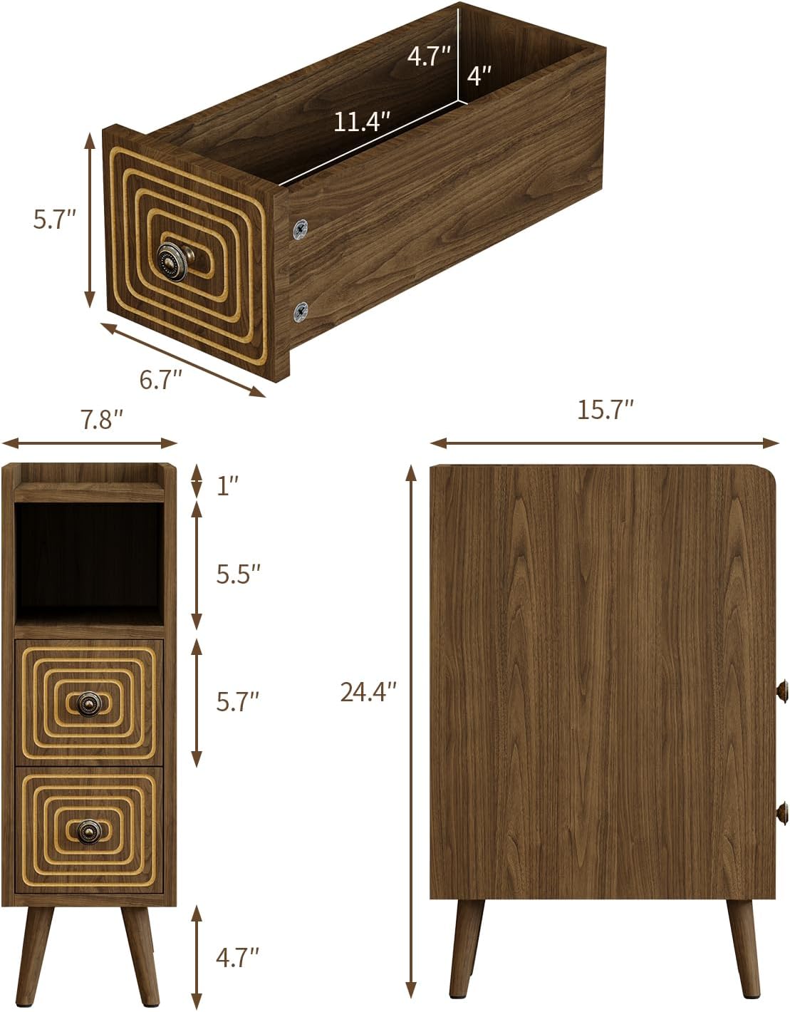 Nightstands Set of 2,Night Stand Bed Side Table with Storage Space,Wooden Bedside Table with Open Shelf,2 Drawers,End Table with Solid Wood Feet for Bedroom,College Dorm,Entryway (Walnut)