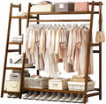 Coat Rack, Strong Bamboo Clothing Garment Rack With 6-Tier Shelves, Solid Wood Rod Hanging Clothes Rack Heavy Duty, Free-Standing Multifunctional Clothing Rack