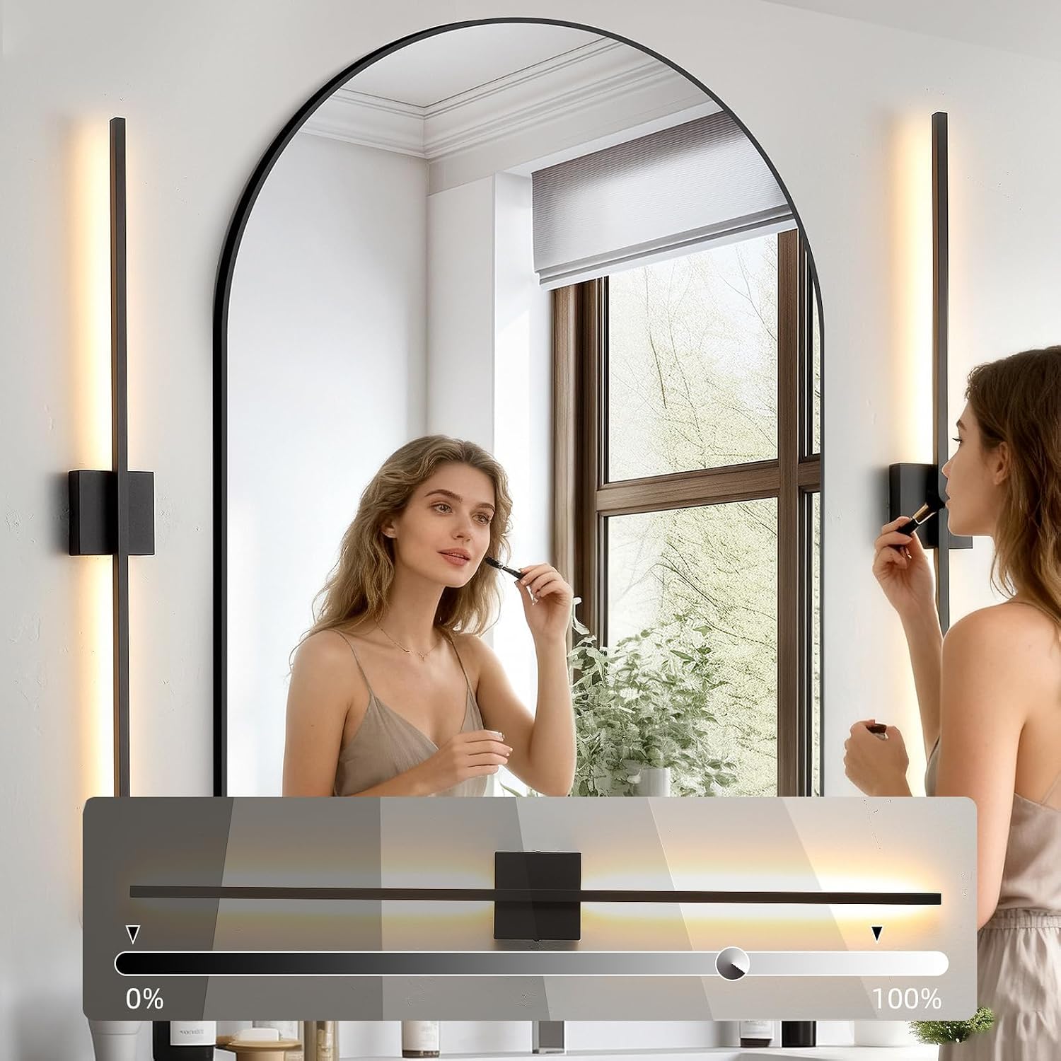 Wall Sconces Set of Two, 40 Inch Dimmable LED Wall Sconce Modern Black Sconces Set of 2 for Bathroom, Living Room, Bedroom, Hardwired 3000K (2 Pack)