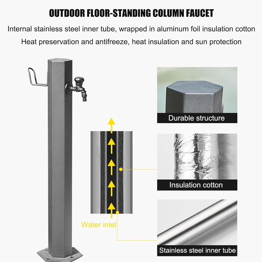 Garden Water Column Water Fountain for Patio Yard, Floor Mounted Water Tap Stainless Steel Water Pipe, Anti-Freeze Crack Standing Faucet for Watering/Irrigation(Style 1-20.5CM×86CM)
