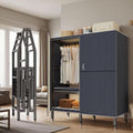 Foldable Portable Wardrobe On Wheels, Freestanding Garment Rack, with Magnetic Door 2000lbs, Heavy Duty Clothes Rack, for Bedroom Closet Systems (Gray Blue, 100CM/39IN)