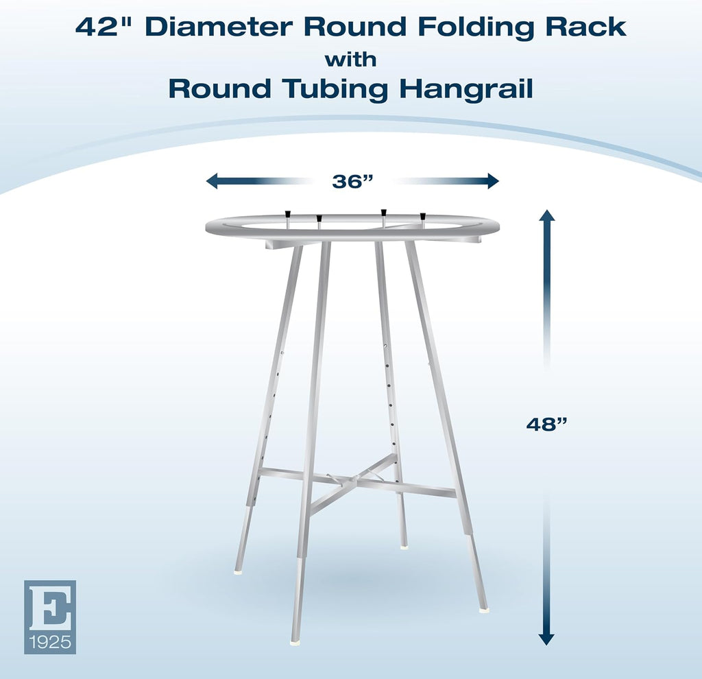 Econoco 36-Inch Folding Round Garment Rack, Adjustable 48–66″ Height Retail Display, Chrome Finish